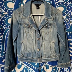 White House Black Market Cropped Light Blue Jean Jacket